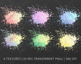Colorato PASTELLO Vernice Splatter Trasparente PNG Texture Pack / Sublimation Background Artwork / 6 PNG di alta qualità / Download digitale
