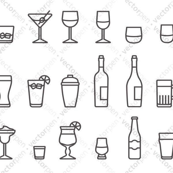 Alcohol and Beer SVG Icon Collection. 18 glassware, cocktails, and drink icons such as wine, Old Fashioned, beer, etc. Digital Download