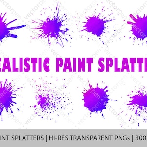 Realistic Purple Paint Splatter Pack | 8 Hi-Quailty Transaprent PNG Textures | Sublimation or Printing Art | Digital Download