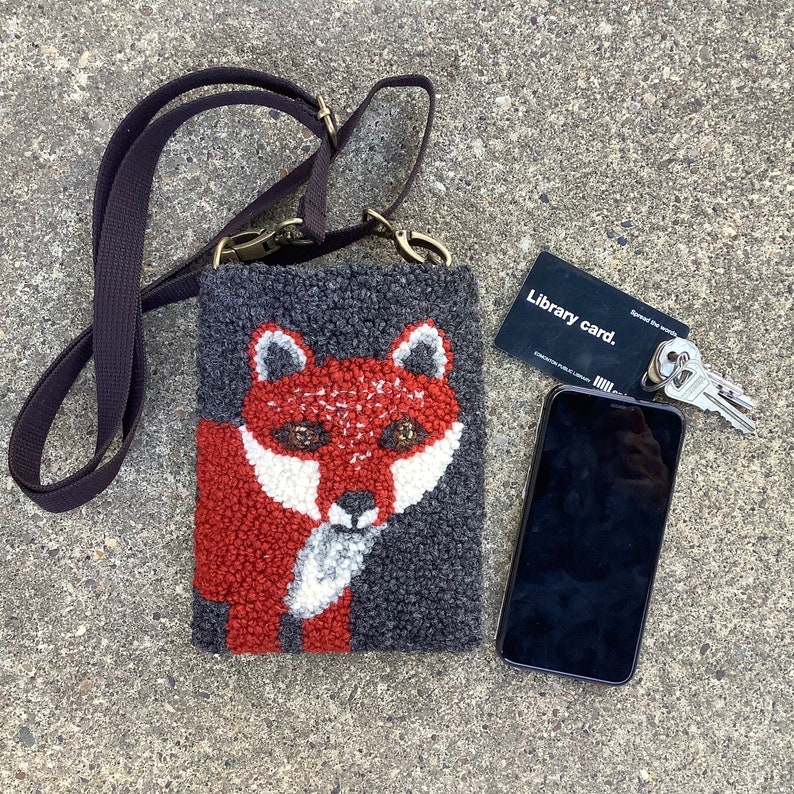 Fox Punch Needle Phone Pocket With Cross-Body Strap