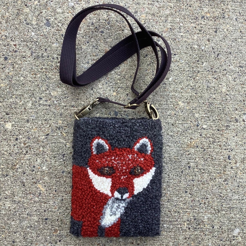 Fox Punch Needle Phone Pocket With Cross-Body Strap