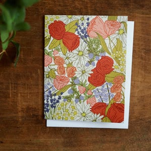 Botanische Karte – Handillustriertes Gartendesign – Englischer Garten – A2 Blanko-Grußkarte – Naturinspiriertes Briefpapier – Beeren-Kräuter-Blumenkarte