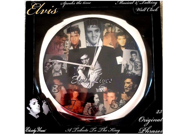 ELVIS PRESLEY Clock Musical and Talking Wall Clock, New & Boxed, 23