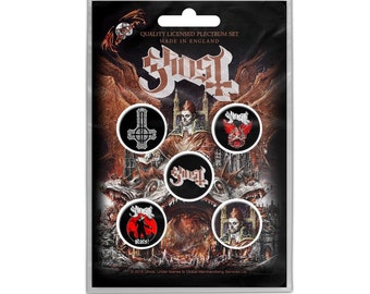 GHOST  set of  5  button badges, shrinkwrapped  with a backing card.  Official product.