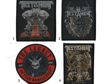 Testament Patch: You choose design, 1.  Brotherhood of the Snake  2. Shield,  3.  The Legacy, 4.  Demonarchy   Thrash metal American band