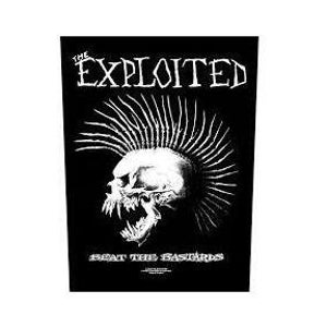 May include: Black and white patch featuring a skull with a mohawk and the text "The Exploited" and "Beat the Bastards".