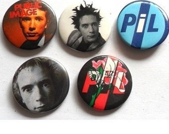 PIL / John Lydon / Johnny Rotten x 5  vintage 1" inch (25mm) punk rock band pins buttons badges