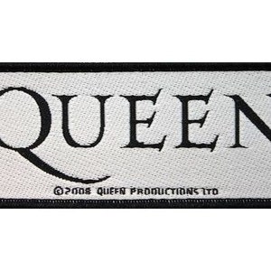 May include: A rectangular patch featuring the word "QUEEN" in black, bold lettering. The patch has a white background and a black border. The text "©2008 QUEEN PRODUCTIONS LTD" is at the bottom.