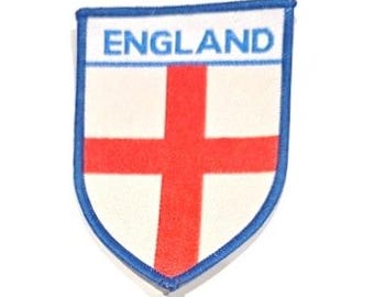 England ' St George Cross' patch,  woven, shield shape with blue stitched border.