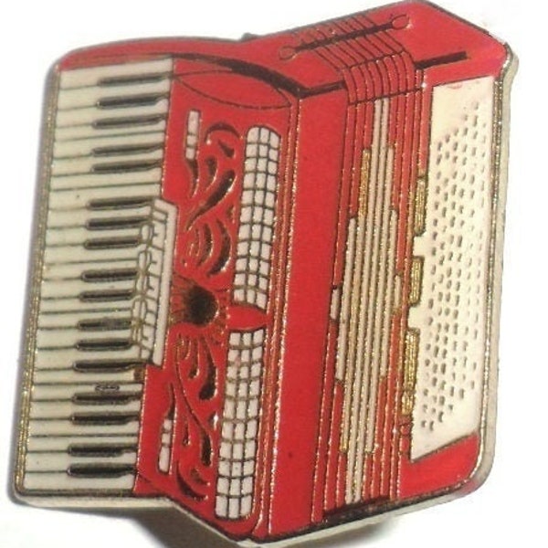 Accordion pin:  enamel badge., butterfly clasp,  music instrument pin