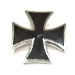 May include: A black and silver Iron Cross emblem. The emblem has a black centre with a silver border. The cross has four arms that widen at the ends. The emblem is on a white background.