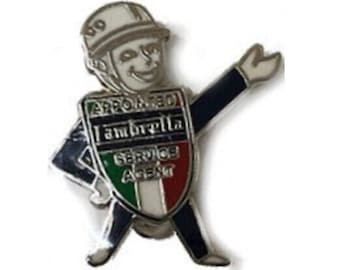 Lambretta  pin: Appointed Service Agent  Man 70mm enamel pin  VESPA MODS SCOOTER pin   Arm up