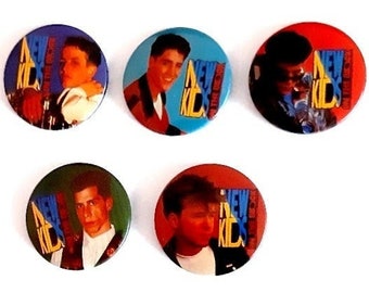 NKOTB pinback buttons  x 5 new 1" inch (25mm)  New Kids On The Block vintage buttons