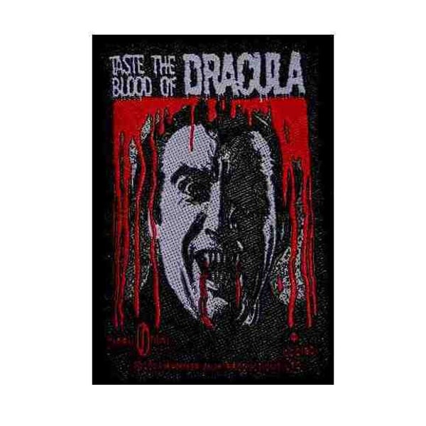 HAMMER HORROR 'DRACULA'  patch:  'Taste the blood of Dracula' woven patch.