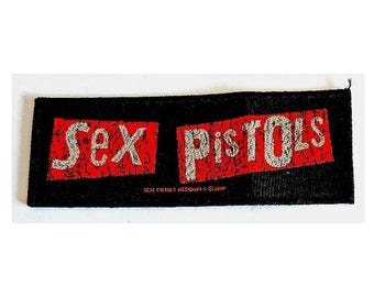 SEX PISTOLS - woven strip sew on patch, official .   Punk rock official patch.   Made in 2007