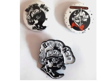 Berurier Noir Badges . 1 Plastic Shaped and 2 Button Badges