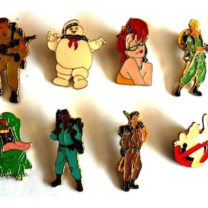 Broches GHOSTBUSTERS: broches de esmalte originais, de 1984 a 1989. Conjunto de 8. Licenciado pela Columbia Pictures Inc.