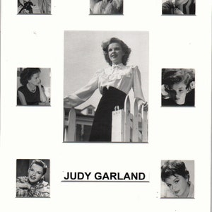 JUDY GARLAND Set of multi  mat  miniature mounted black and white pictures.  Can be hung on the wall , or ready for framing.
