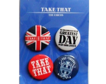 TAKE THAT  tour badge pack   x 4 button badges / pins