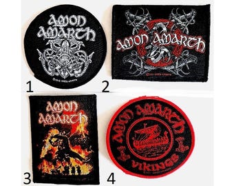 AMON AMARTH woven  patch  , You choose design .  1. Odin circular  2. Viking Dog   3.  Surtur Rising  4. Vikings ship  circular  official