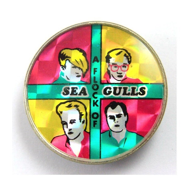 A Flock of Seagulls  pin -  vintage badge, enamel crystal prismatic badge .  Original 80's. new wave, synth pop band.