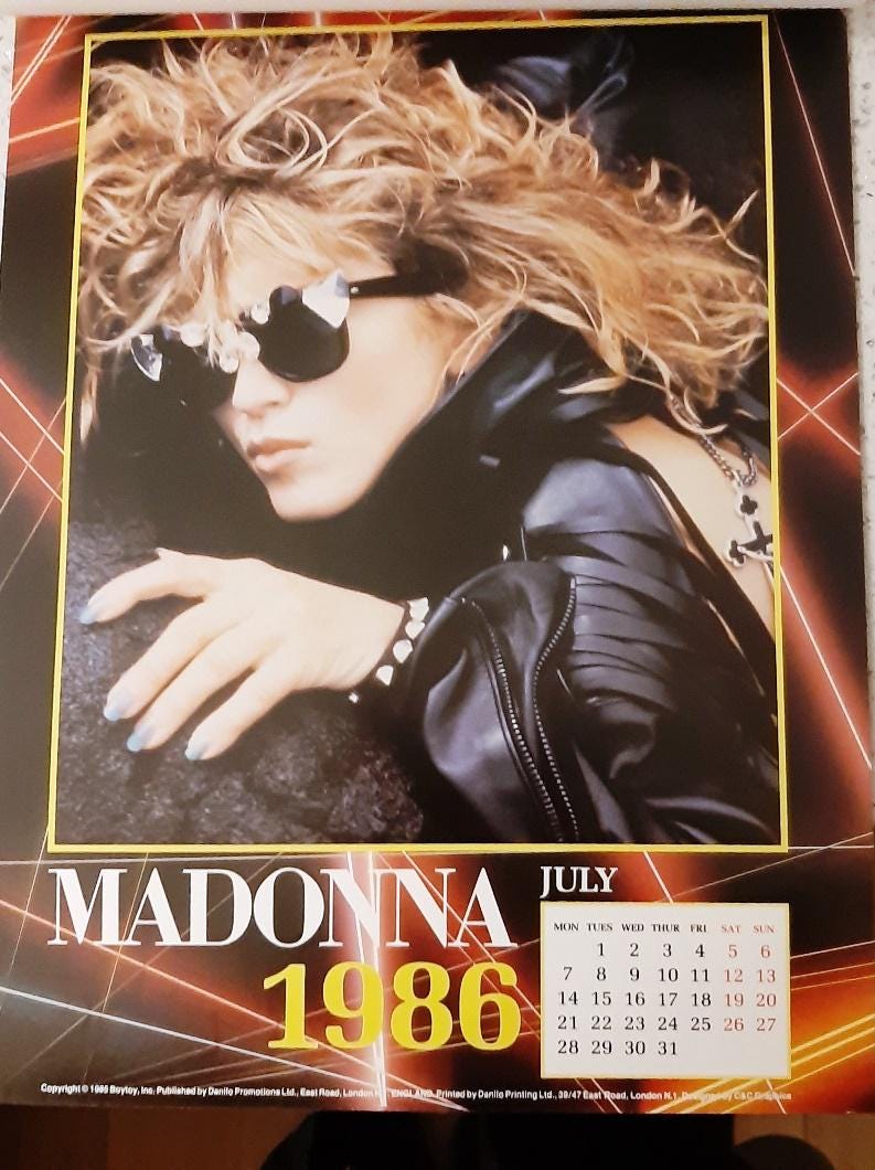 マドンナ 1986年カレンダー、ライセンス取得済み。日付は2025年