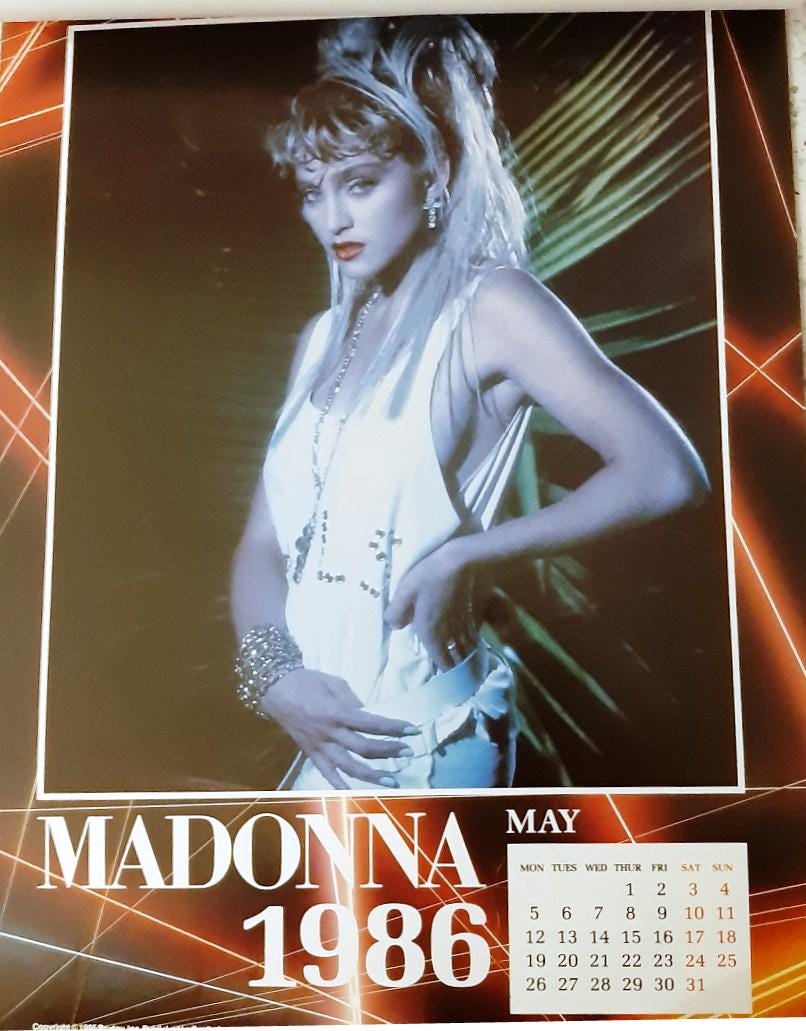マドンナ　カレンダーポスター マドンナ 1986年カレンダー、ライセンス取得済み。日付は2025年