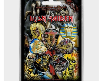 Iron Maiden x 5 picos / juego de púa, con una tarjeta de respaldo. Autorizado.  Powerslave, asesinos, etc.