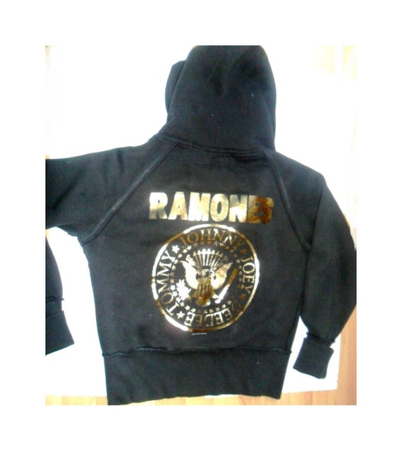 RAMONES Hooded Sweatshirt Distressed Logo Punk Rock Hoodie Adult Mens Sweater