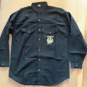 Motley Crue  long-sleeved work shirt with front, pocket, and back designs,  Made in the 80&#39;s by Tronseal of London You choose size: xl, l, m