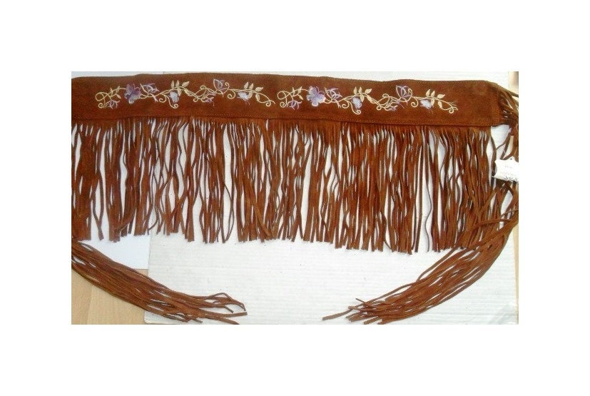 Suede Fringed Belt, Brown Suede Leather Belt With Fringes  display picture 1