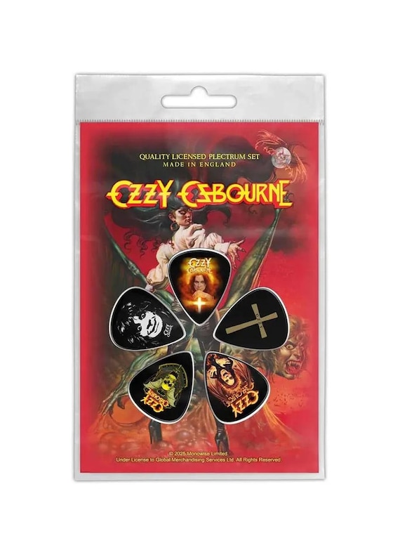 Ozzy Osbourne x 5 guitar picks/  plectrum set ,   with a backing card. Licensed