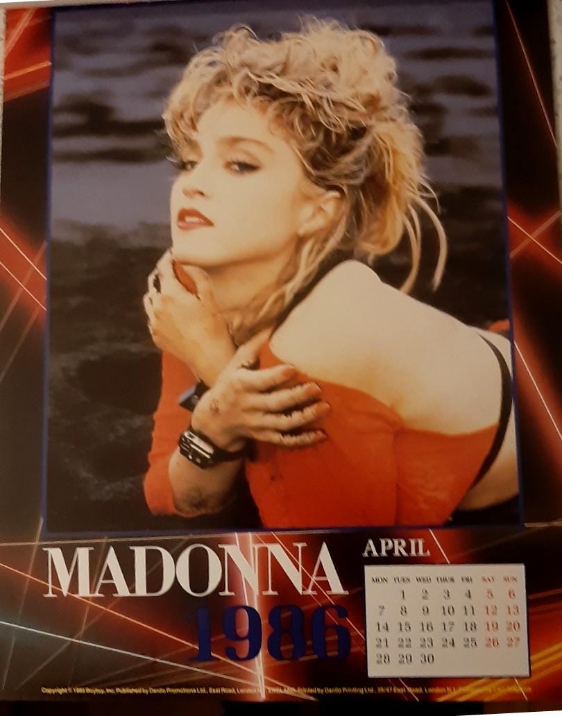 マドンナ 1986年カレンダー、ライセンス取得済み。日付は2025年