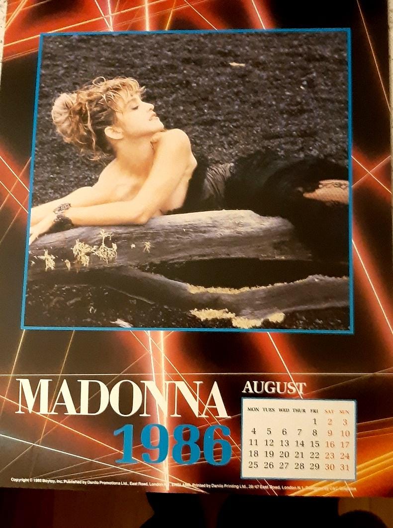 マドンナ　カレンダーポスター マドンナ 1986年カレンダー、ライセンス取得済み。日付は2025年