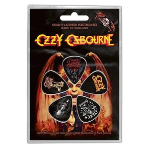 Ozzy Osbourne x 5 Gitarren-Plektren / Plektrum-Set, mit einer Rückseitenkarte. Lizensiert