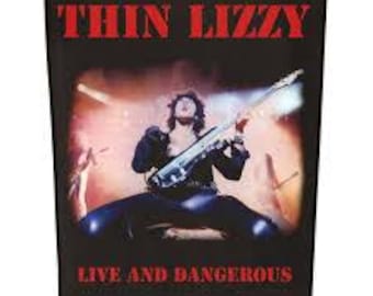Thin Lizzy 'Live And Dangerous' sew on backpatch,  officially licensed.  Heavy rock band Thin Lizzy artwork from the album cover. Irish Rock