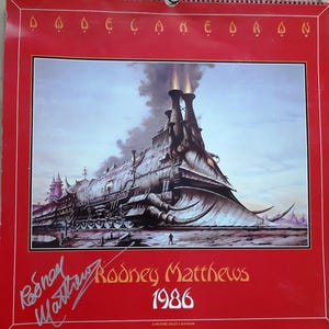 RODNEY MATTHEWS 1986 DODECAHEDRON fantasy art calendar, in large format, and in mint condition. Hand Signed