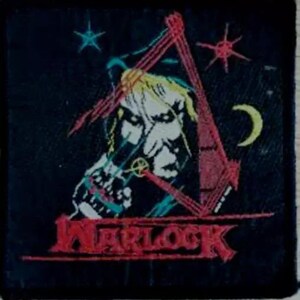 May include: Embroidered patch featuring a stylized illustration of a warlock with a bow and arrow, set against a dark background with stars and a crescent moon. The word "WARLOCK" is displayed in red, stylized lettering.