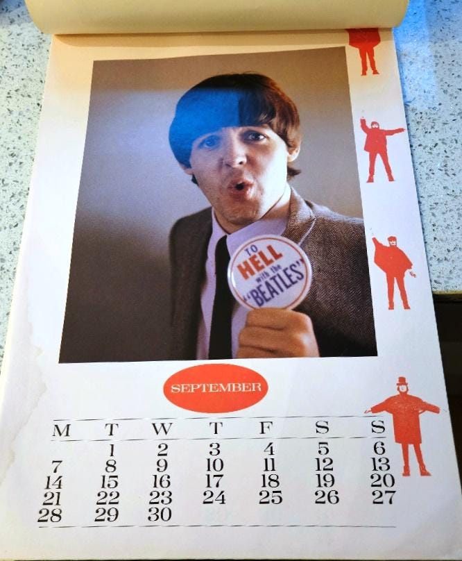 Beatles 1987/2026 Calendar, Dates Match 2026. Vintage, Fab Four
