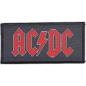 May include: A black and red embroidered patch with the iconic AC/DC logo, featuring the band's name in bold red letters and a lightning bolt.