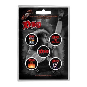 DIO official button badge pack x 5 badges / pins .  Quality licensed button badge set.  Made in England