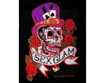 SEX GLAM patch 1989 pure sex London, sew on patch vintage 80S, original official merchandising. made in England, Skull patch