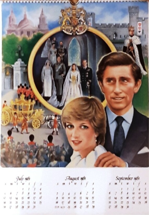 The Royal Wedding Calendar , A Souvenir Calendar July 1981 June 1982. so  Some Dates Match 2021. Charles & Diana Illustrated by Karizzma - Etsy
