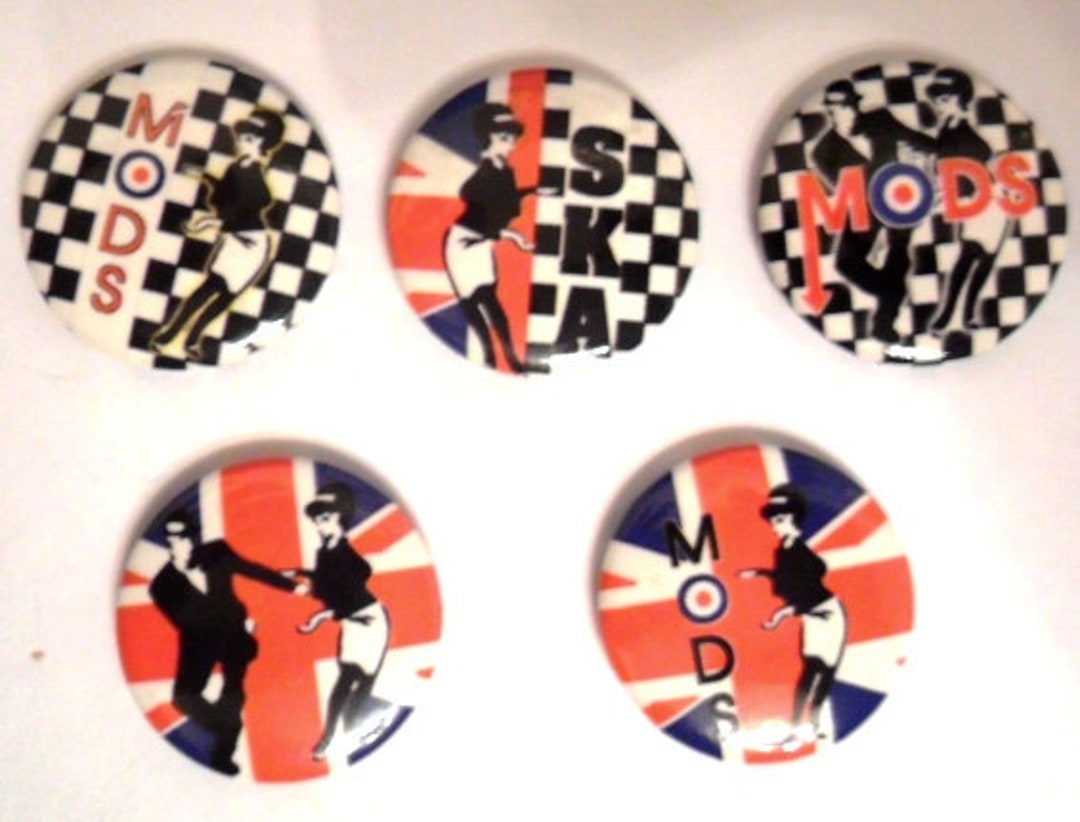 Mods Ska X 5 Vintage Pinback Buttons. 2 Tone, Mod, Ska Dancing Couple ...