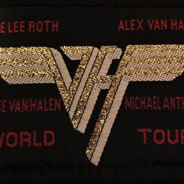 VAN HALEN patch, World Tour vintage woven sew on patch.  Eighties, original Dave Lee Roth, Eddie Van Halen