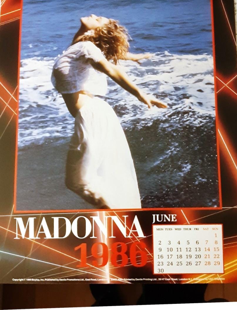 マドンナ　カレンダーポスター マドンナ 1986年カレンダー、ライセンス取得済み。日付は2025年