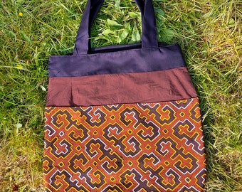 Extra Large Natural Dye Maroon Shipibo Embroidered Shoulder Bag Orange Pockets | Ayahuasca Bag | Handmade Medicine Bag | Natural Plant Dye