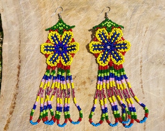 Long Shipibo Dangle Seed Bead Earrings | Seed Bead Earrings | Shipibo Earrings | Ayahuasca Earrings