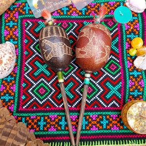 Hand-Carved Gourd Shamanic Rattle | Shipibo Serpent Art