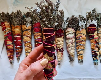 Sage, Mugwort and Rose SMUDGE STICKS 7″ | Handmade Sage Stick | Sage Smudge Stick | White Sage Smudge Sticks | Smudging Herbs |  7"